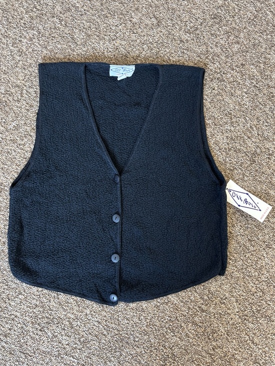 Off Base Jackets & Blazers - Vintage Off Base Black 100% Cotton Sleeveless V-Neck Vest Women's M Made in USA